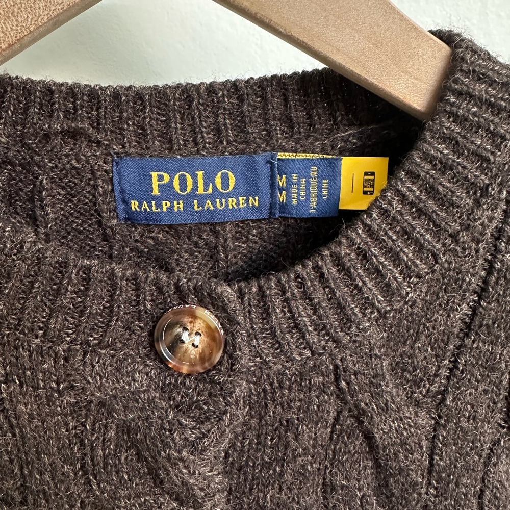 Ralph Lauren Dark Brown Cable Knit Cardigan Wool & Cashmere - Picture 5 of 5